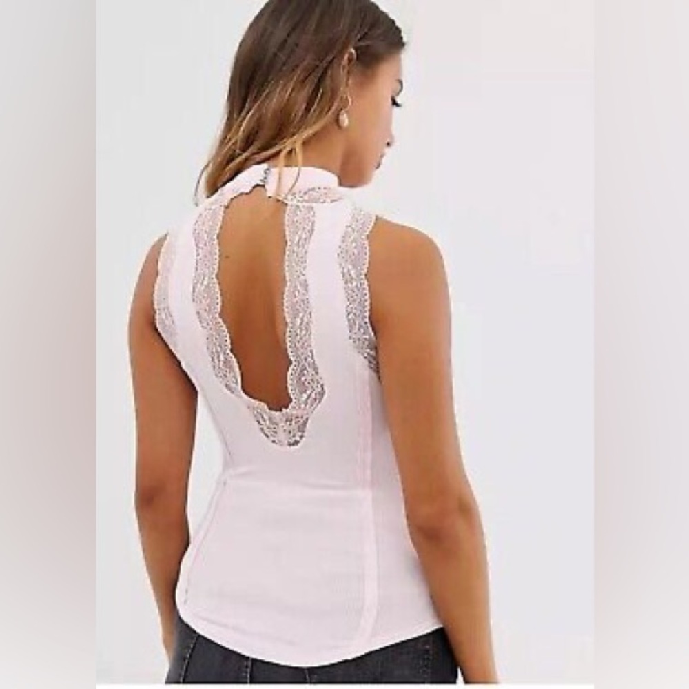 NWT Free People Dale Lace Trim Tank Top in Pink Size S
